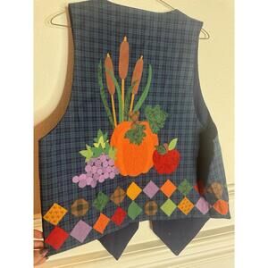 Vtg 90s Handmade Halloween Vest L Pumpkin Apple Patchwork grandmacore Fall